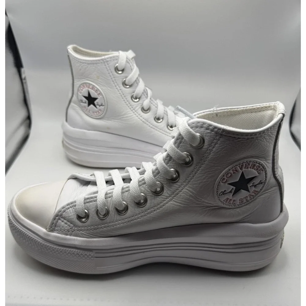 Converse Sneakers Women's Size 6.5 White Leather All Star Platform Lift *wear*